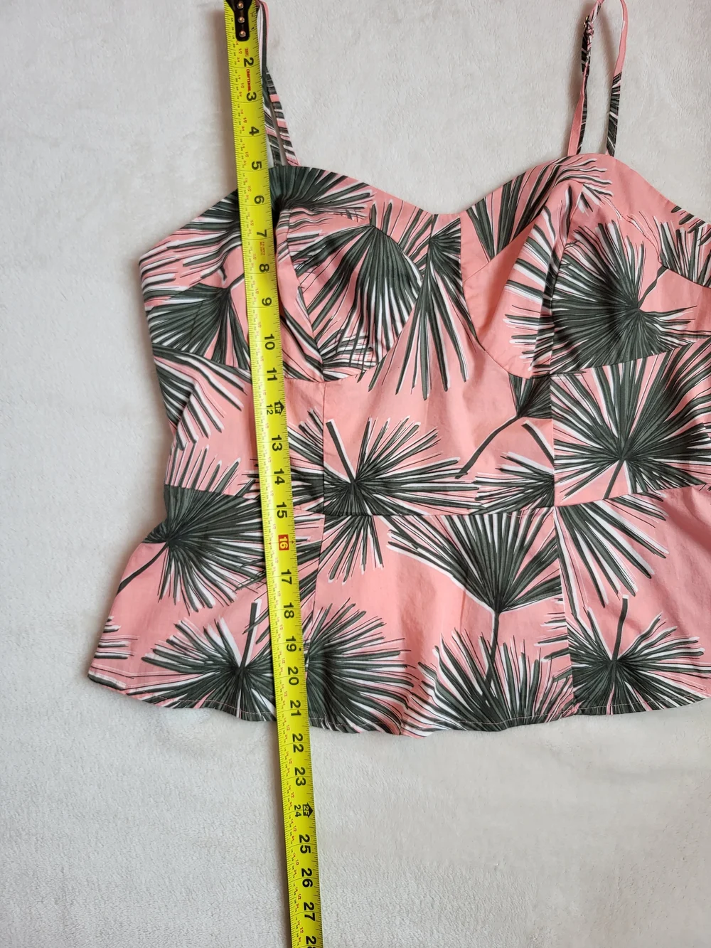 NWT Pink & Green Tropical Palm Print Peplum Cami Blouse Women's XL Summer
